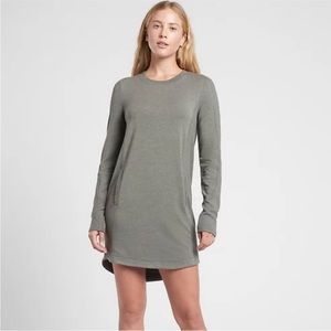 Athleta Balance Ling Sleeve Green Sweatshirt Dress with Pockets, size small